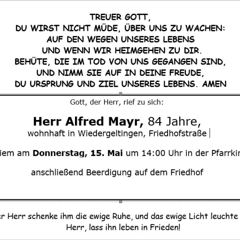 Aushang Alfred Mayr, Wi