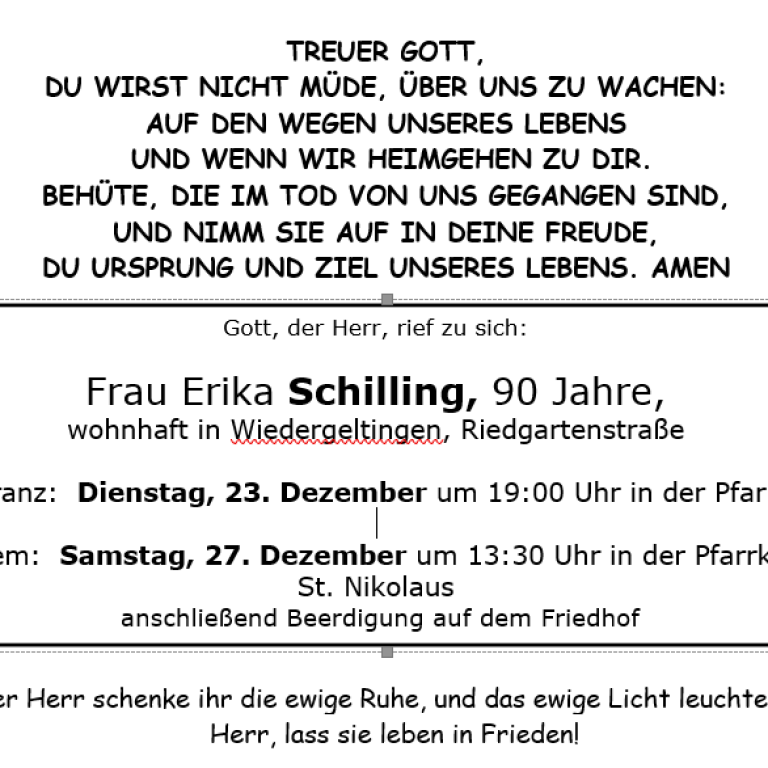 Aushang Erika Schilling Wi