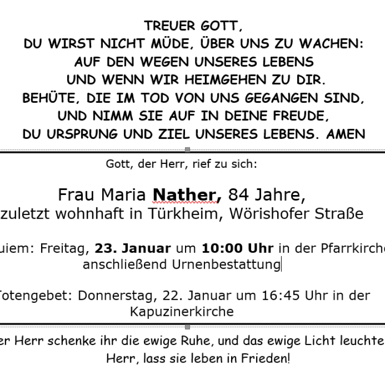Aushang Maria Nather