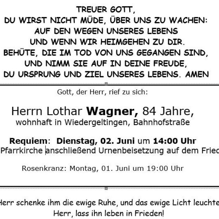 Aushang Wagner Wie