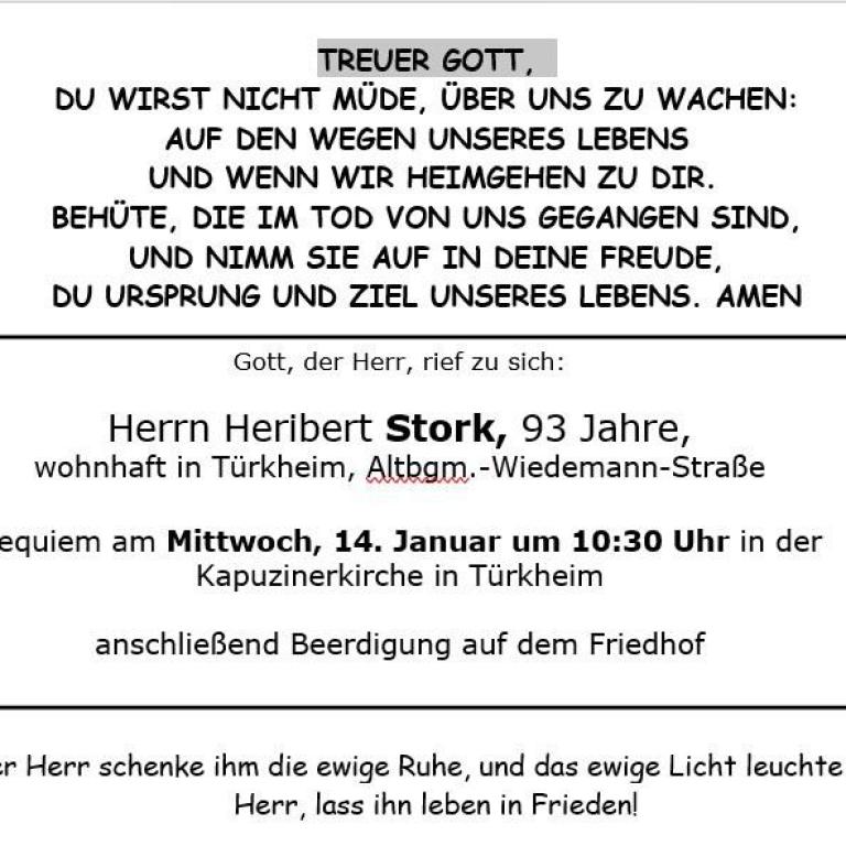 Aushang Heribert Stork 14.01.