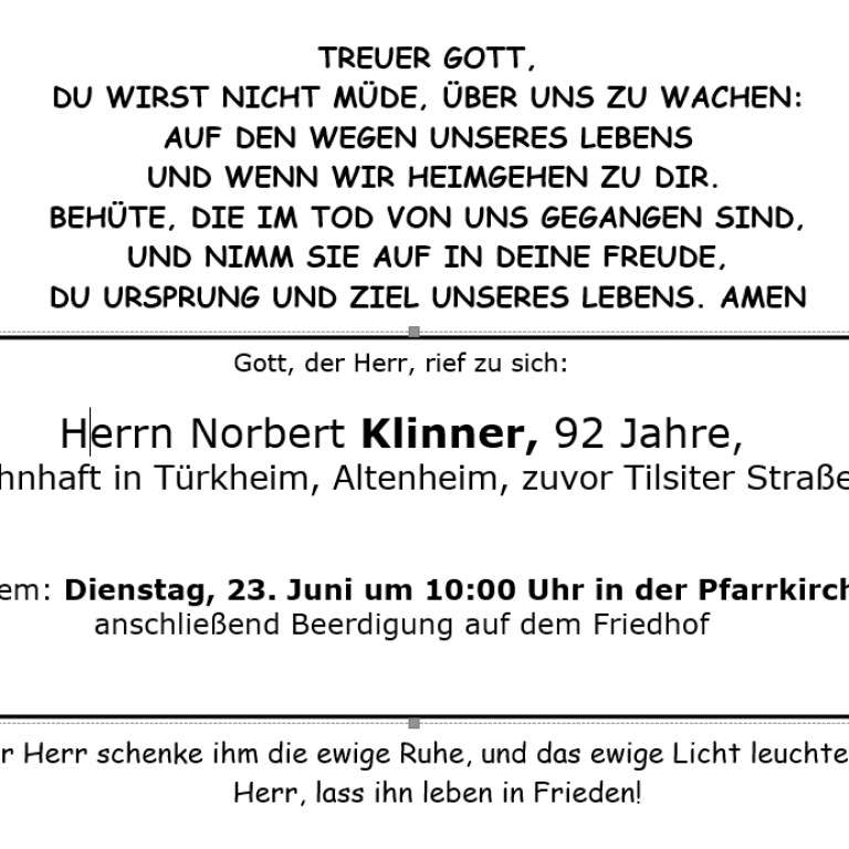 Aushang Norbert Klinner Tü