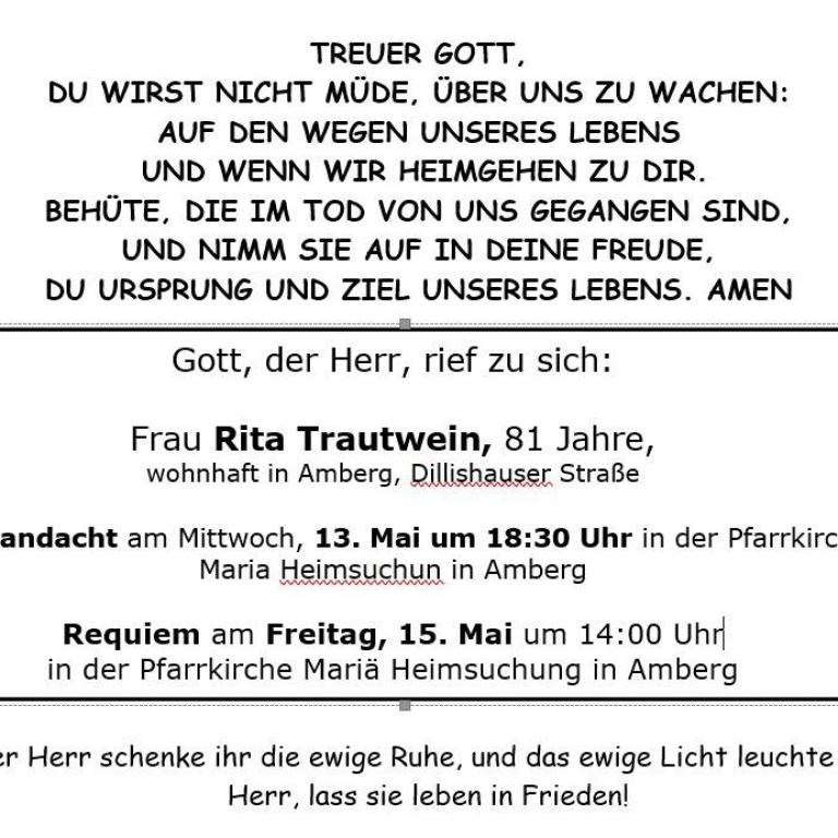 Aushang Rita Trautwein Am