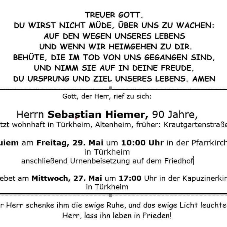 Aushang Sebastian Hiemer Tü